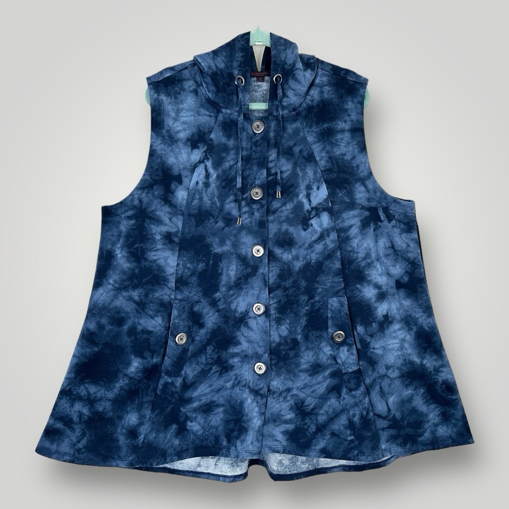 Christian Siriano Sleeveless Hoodie Womens 3X Blue Tie Dye Sweatshirt Vest Plus